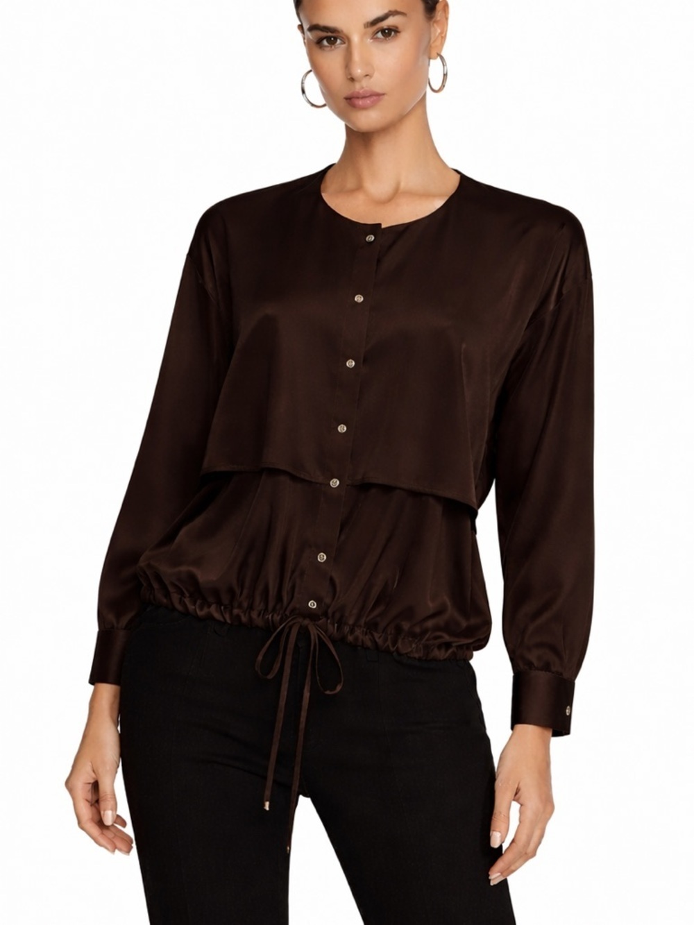 Alexander Wang 100% silk layered blouse dark brown long sleeve excellent Size 6